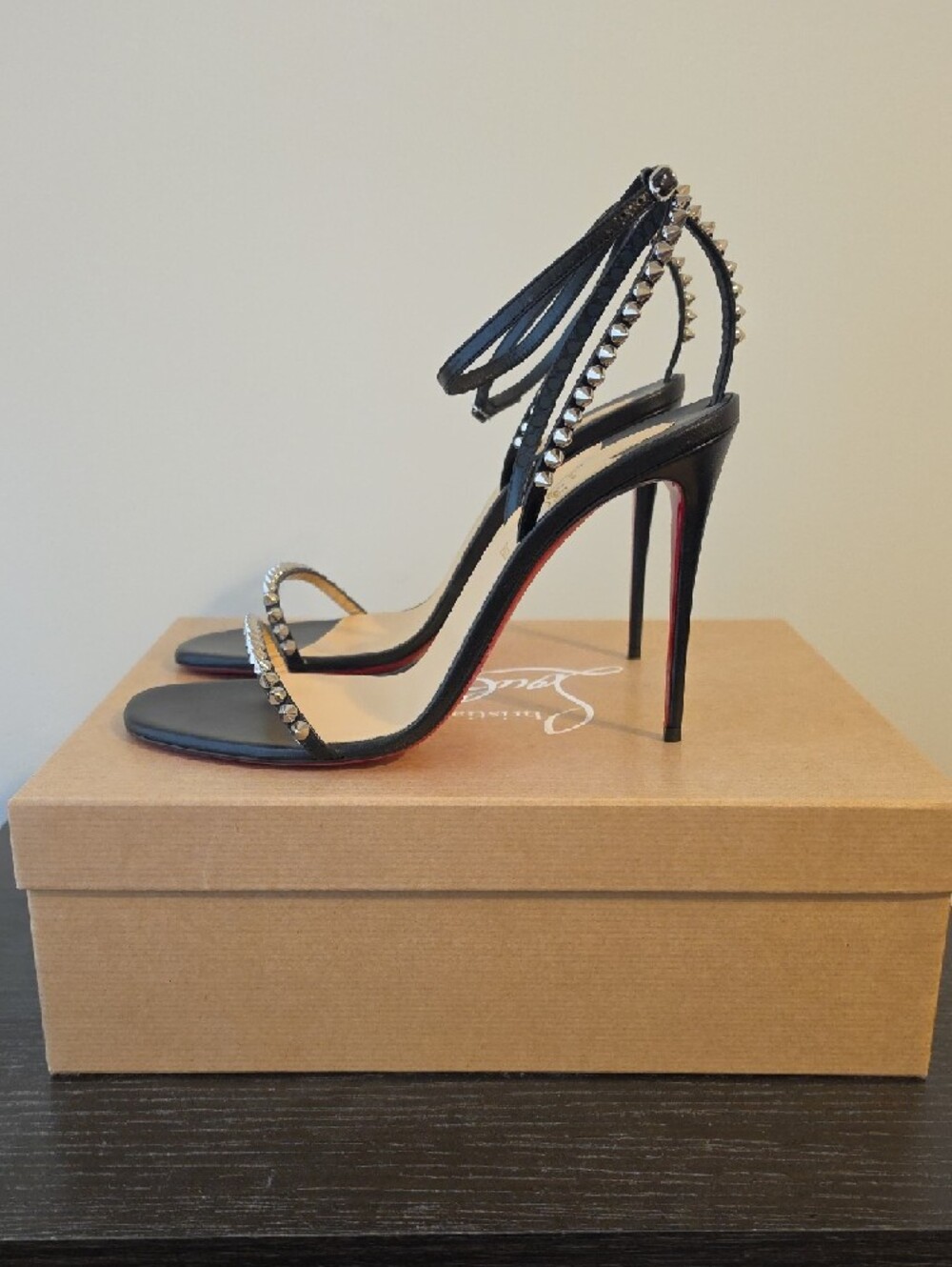 Christian Louboutin So Me 100mm Black Spike-Embellished Ankle-Tie Sandals - Picture 2 of 10